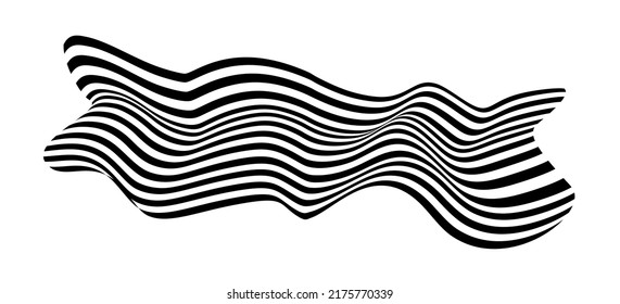Waving flag as a brush stroke with zebra texture. Vest striped with fabric Black and white stripes curved in a bizarre way with waves curving along the trajectory.