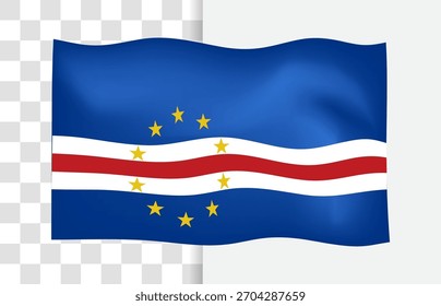 Waving Flag of Cabo Verde Vector Illustration. African Island National Symbol in Realistic 3D Style