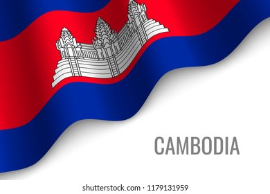 waving flag of Cambodia with copyspace. Template for brochure. vector illustration