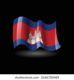 Ondeando la bandera de Camboya sobre fondo oscuro Diseño de Vector 3D
