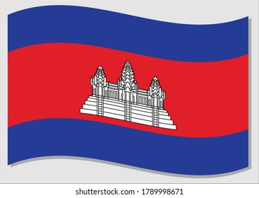 Waving flag of Cambodia vector graphic. Waving Cambodian flag illustration. Cambodia country flag wavin in the wind is a symbol of freedom and independence. 
