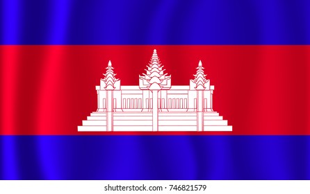 Waving flag of the Cambodia. Cambodia Flag in the Wind. Vector Illustration.