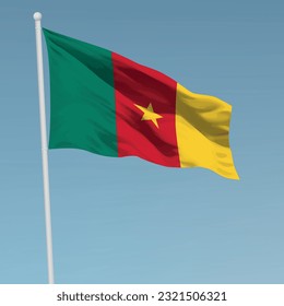 Waving flag of Cameroon on flagpole. Template for independence day poster design