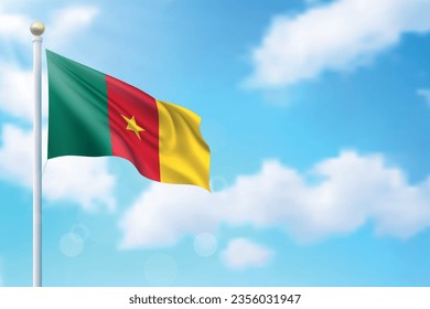 Waving Fahne von Kamerun auf Himmelshintergrund. Vorlage für die Erstellung eines unabhängigen Tagesplakats