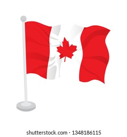 Waving flag of Canada on a flagpole. Vector illustration design