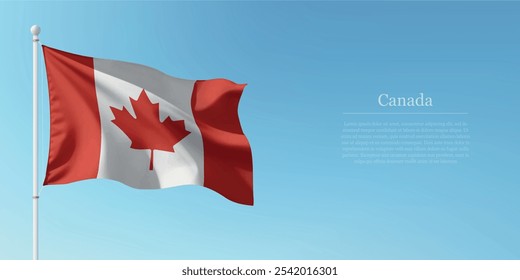 Bandeira do Canadá acenando em um poste com um fundo de céu azul com copyspace