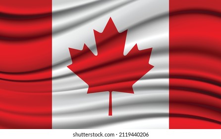 Waving flag of Canada with a prominent maple leaf and red and white colors