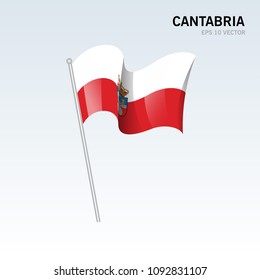 Waving flag of Cantabria the autonomous communities of Spain on gray background