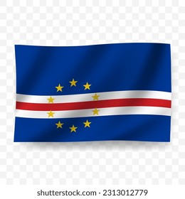 Waving flag of Cape Verde. Illustration of flag on transparent background(PNG).