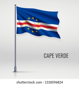 Waving flag of Cape Verde on flagpole. Template for independence day poster design