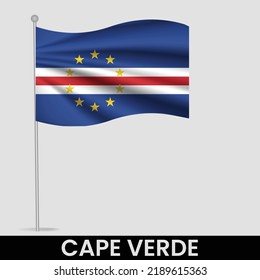 Waving flag of Cape Verde on flagpole. Template for independence day poster design
