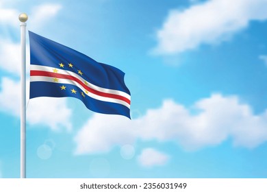 Waving flag of Cape Verde on sky background. Template for independence day poster design