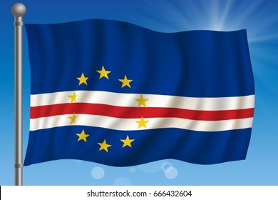 Waving flag of Cape Verde on a sky background. Vector illustration