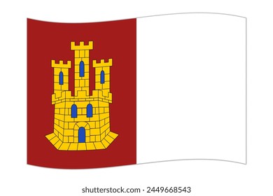 Waving flag of Castilla La Mancha, administrative division of Spain. Vector illustration.