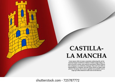 waving flag of Castilla-La Mancha is a Autonomous community of Spain on transparent background. Template for banner or poster. vector illustration