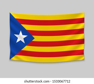 waving flag of Catalan Independentist - Estelada on white background. Template for design