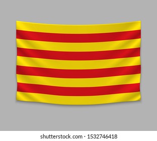 waving flag of Catalonia on white background. Template for design