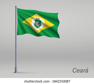 Bandera ondulante de Ceara - Estado de Brasil en asta. Afiche del día de la independencia 