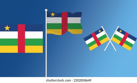 Waving flag of Central African Republic on the blue transition background vector and illustration