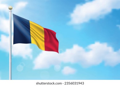 Waving flag of Chad on sky background. Template for independence day poster design