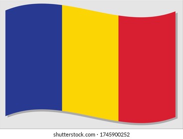 Bandera ondulante del vector gráfico de Chad. Ilustración de la bandera chadiana ondeando. La bandera de Chad ondeando en el viento es un símbolo de libertad e independencia.