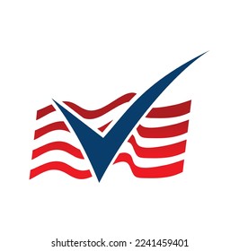 Waving Flag and Check Mark Logo Icon illustration in white background isolated