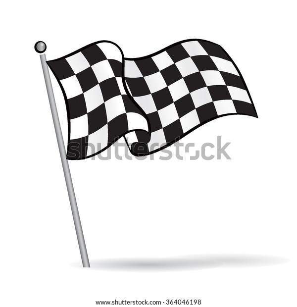 Waving flag with checkered\
Black & White racing Pattern, motor sport element, Vector\
Illustration