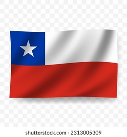 Waving flag of Chile. Illustration of flag on transparent background(PNG).