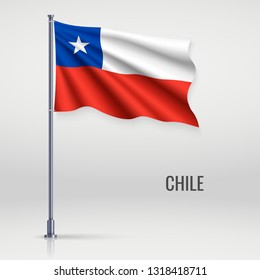 Waving flag of Chile on flagpole. Template for independence day poster design