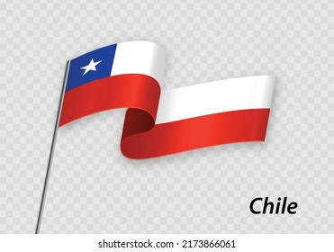 Bandera ondeando Chile en asta de bandera. Plantilla para el diseño del día de la independencia