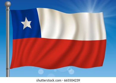 Waving flag of Chile on a sky background. Vector illustration