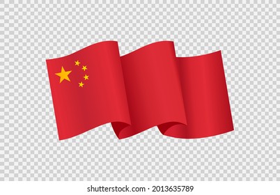 Waving flag of  China isolated  on png or transparent  background,Symbol of  China,template for banner,card,advertising ,promote, TV commercial, ads, web, vector illustration  