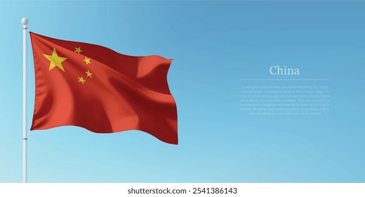Winkende Flagge von China auf einem Pol mit blauem Himmel Hintergrund mit Kopienraum