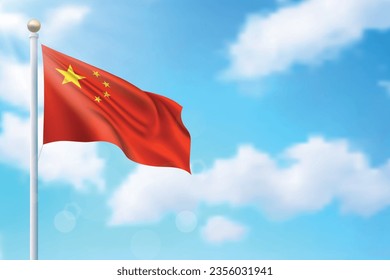 Waving flag of China on sky background. Template for independence day poster design