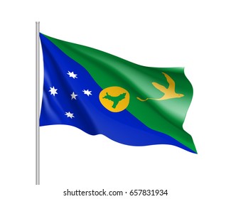 Waving flag of Christmas Island. Illustration of Asian country flag on flagpole. Vector 3d icon isolated on white background