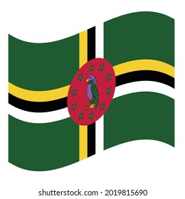 Waving Flag Commonwealth of Dominica. Vektorgrafik. Genaue Abmessungen, Elemente und Farben