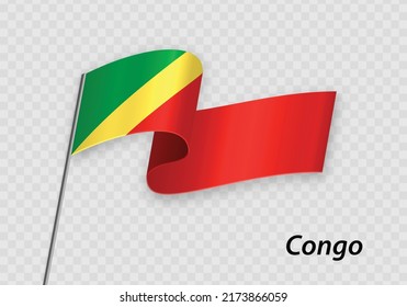 Waving flag of Congo on flagpole. Template for independence day design