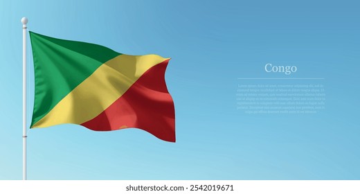 Waving flag of Congo on a pole with a blue sky backdrop with copyspace