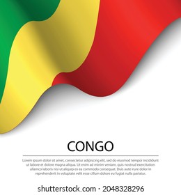 ondeando la bandera del Congo sobre fondo blanco. Plantilla vectorial de banner o cinta para el día de la independencia