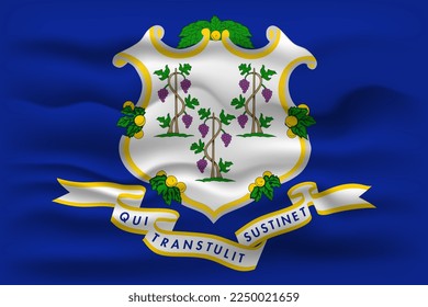 Waving flag of the Connecticut state. Vector illustration.