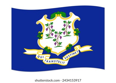 Waving flag of the Connecticut state. Vector illustration.