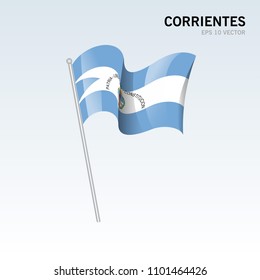 Waving flag of Corrientes provinces,autonomous city of Argentina on gray background