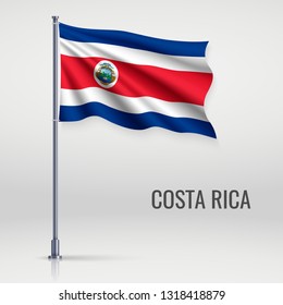 Waving flag of Costa Rica on flagpole. Template for independence day poster design