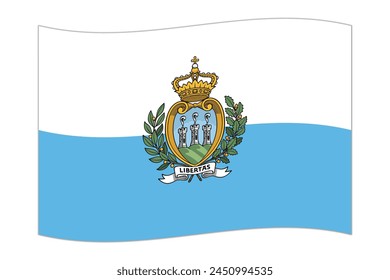 Waving flag of the country San Marino. Vector illustration.