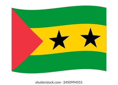 Waving flag of the country Sao Tome and Principe. Vector illustration.