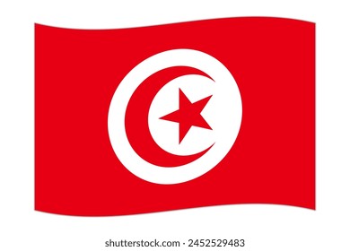 Waving flag of the country Tunisia. Vector illustration.