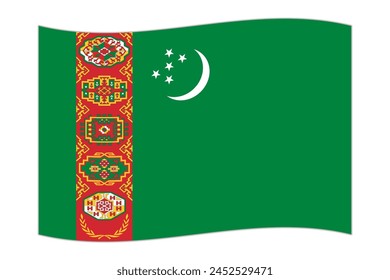 Waving flag of the country Turkmenistan. Vector illustration.