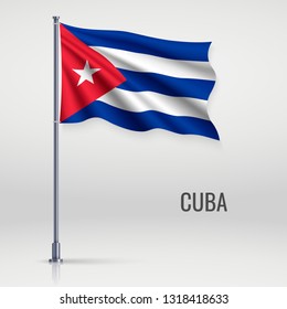 Waving flag of Cuba on flagpole. Template for independence day poster design