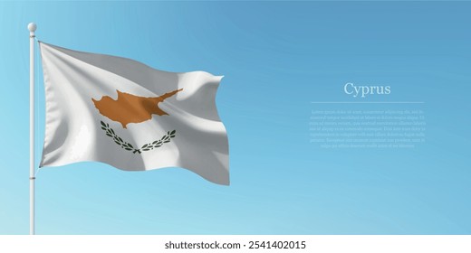 Waving flag of Cyprus on a pole with a blue sky backdrop with copyspace