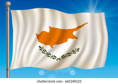 Waving flag of Cyprus on a sky background. Vector illustration